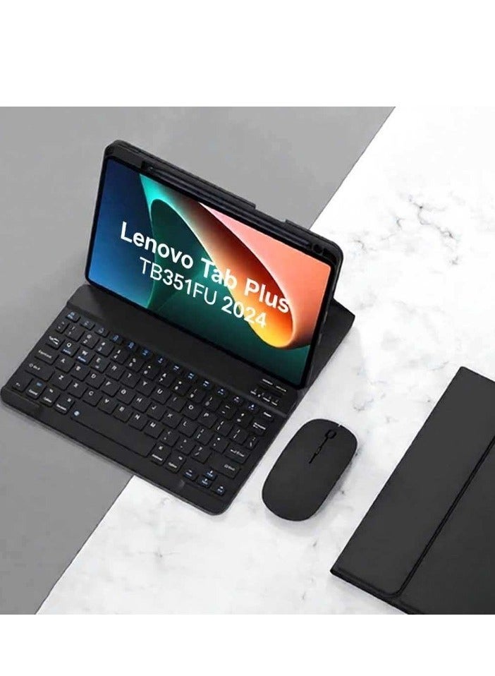 Bilingual Keyboard Case for Lenovo Tab Plus TB351FU 2024 Model with Wireless Mouse, Lightweight Smart Case with Detachable Keyboard and Bluetooth Mouse and Pen Holder